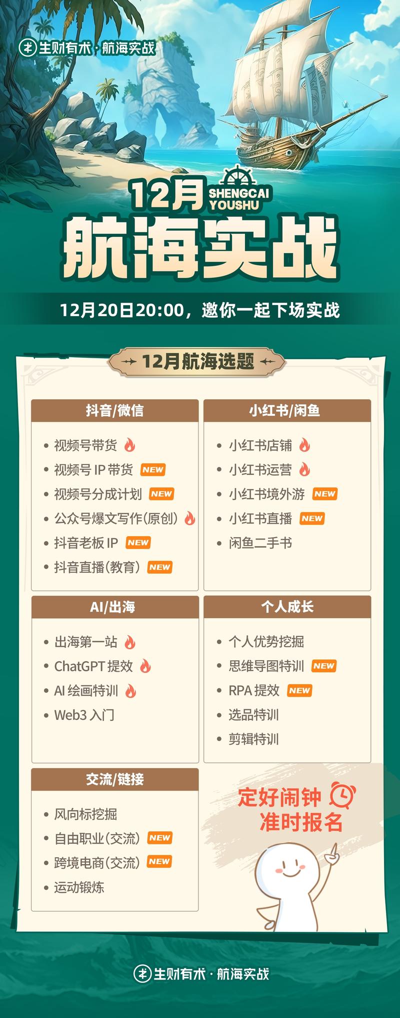 提醒一下，20日晚上20:00，12月航海报名启动，26日23:59分报名截止！
我们团队正在进行