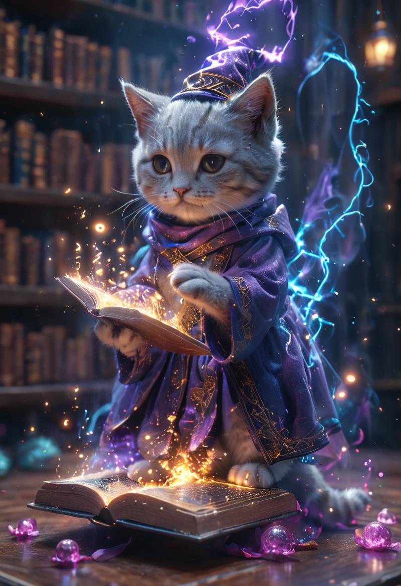 魔法猫咪
Lora分享：
奇幻巫师风格：Fantasy_Wizard__Witches_SDXL