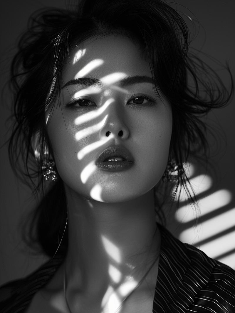 009：黑与白永远是最流行的时尚，这组提示词中，关键词为​Black and white portr