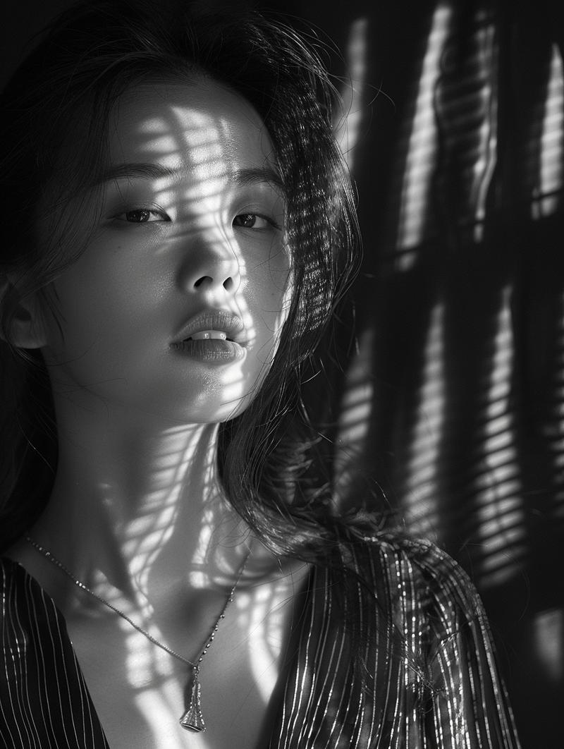 009：黑与白永远是最流行的时尚，这组提示词中，关键词为​Black and white portr