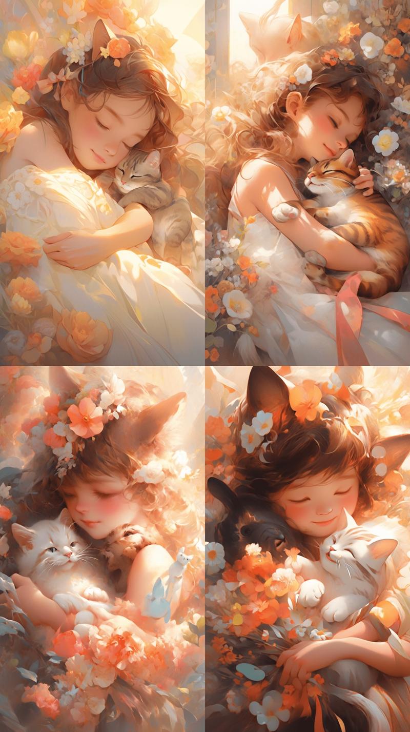 20240304 使用国产套壳工具MewXAI生成了第一张绘画图片。
提示词：一个手里拿着花的小女孩