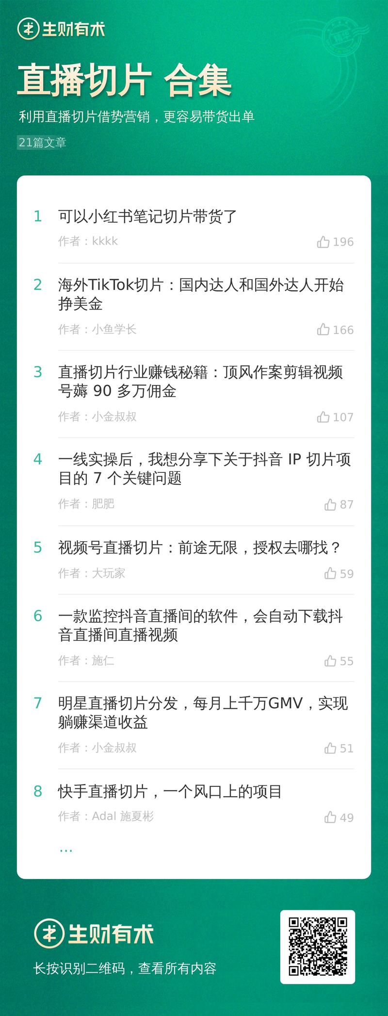 直播切片作为短视频带货的新模式，盘活了短视频生态的内容和流量价值，也有很多人通过它在短视频平台淘到了