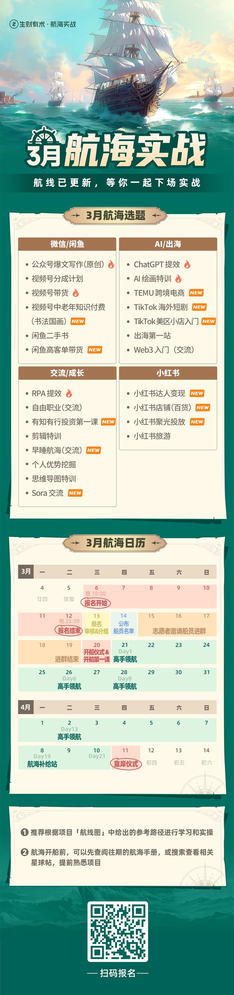3 月航海来了！报名正式开启！
大家好，我是生财团队的森林，主要负责航海教研。
新来的朋友可能不