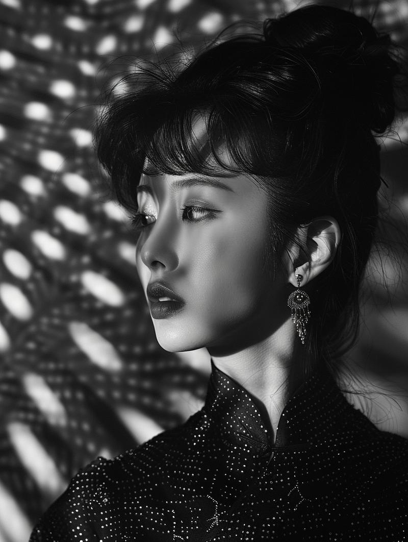 009：黑与白永远是最流行的时尚，这组提示词中，关键词为​Black and white portr