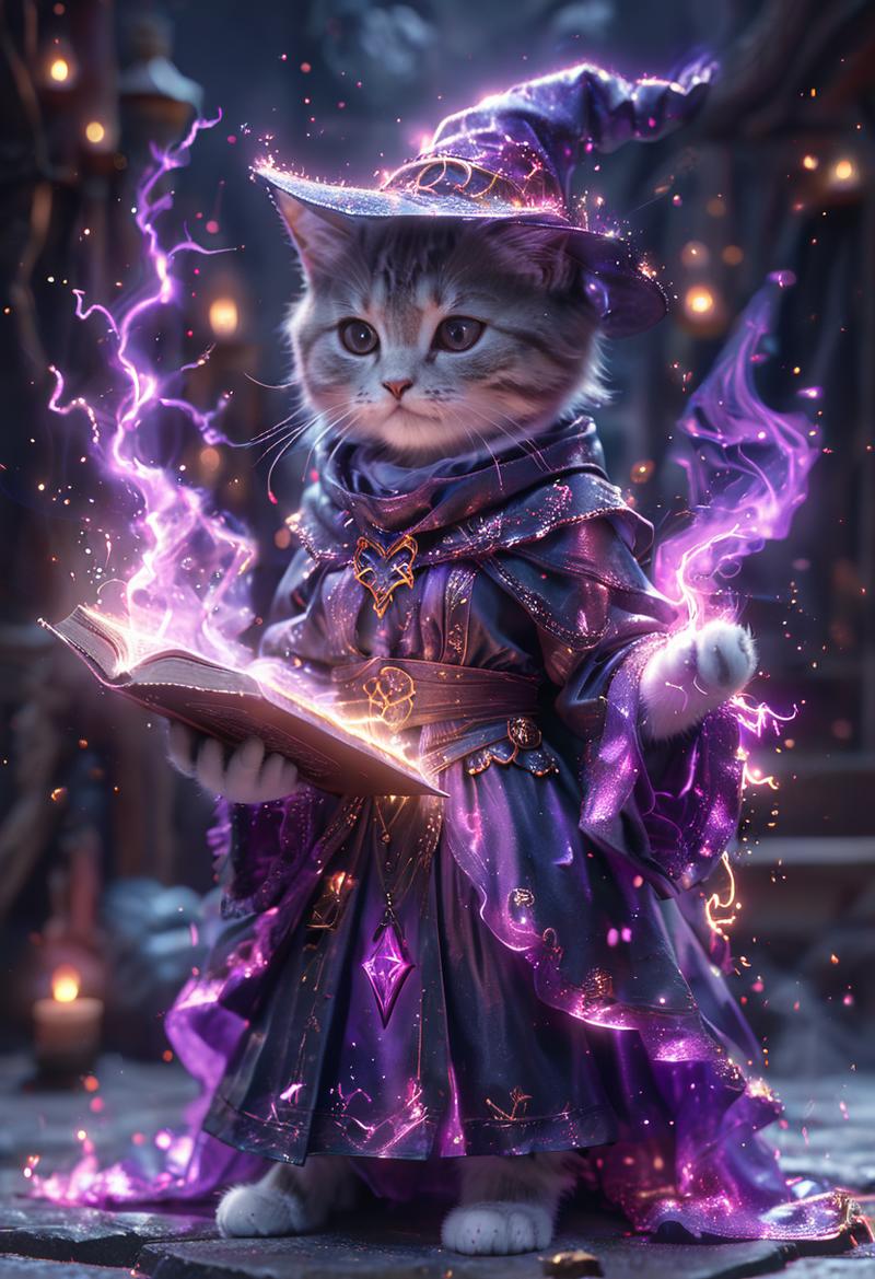 魔法猫咪
Lora分享：
奇幻巫师风格：Fantasy_Wizard__Witches_SDXL