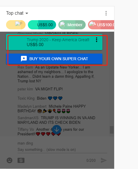 有没有在YouTube上面看美国大选的
他们是不是太聪明了，在右侧有卖聊天的，5刀的，10刀的，10